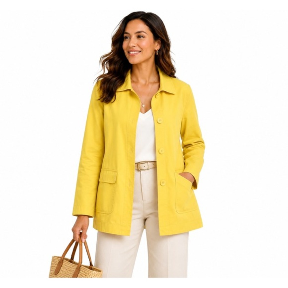 Old Navy Yellow Cotton Canvas Button Front Jacket Coat M Chic Preppy 60-00‎